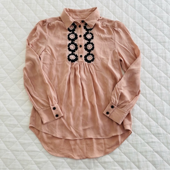 Kate Spade Daisy Pink 100% Silk Button Down Top Blouse - Picture 3 of 9